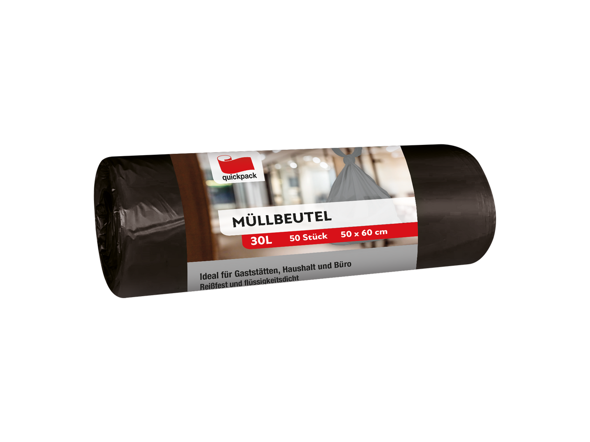 Quickpack Müllbeutel 30 l, grau, 50 Stück, 50 x 60 cm
