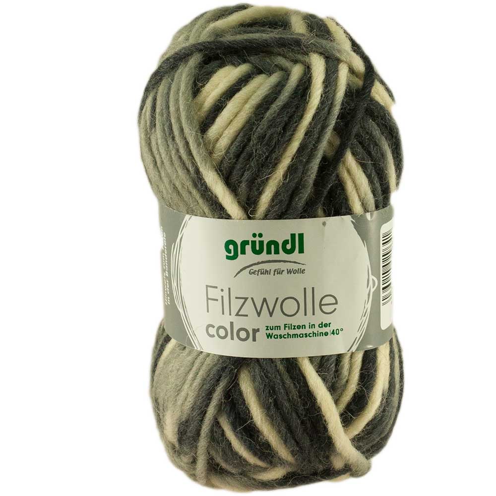 Gründl Filzwolle Color, 50 g, Farbe 20 schwarz-grau-weiß multicolor