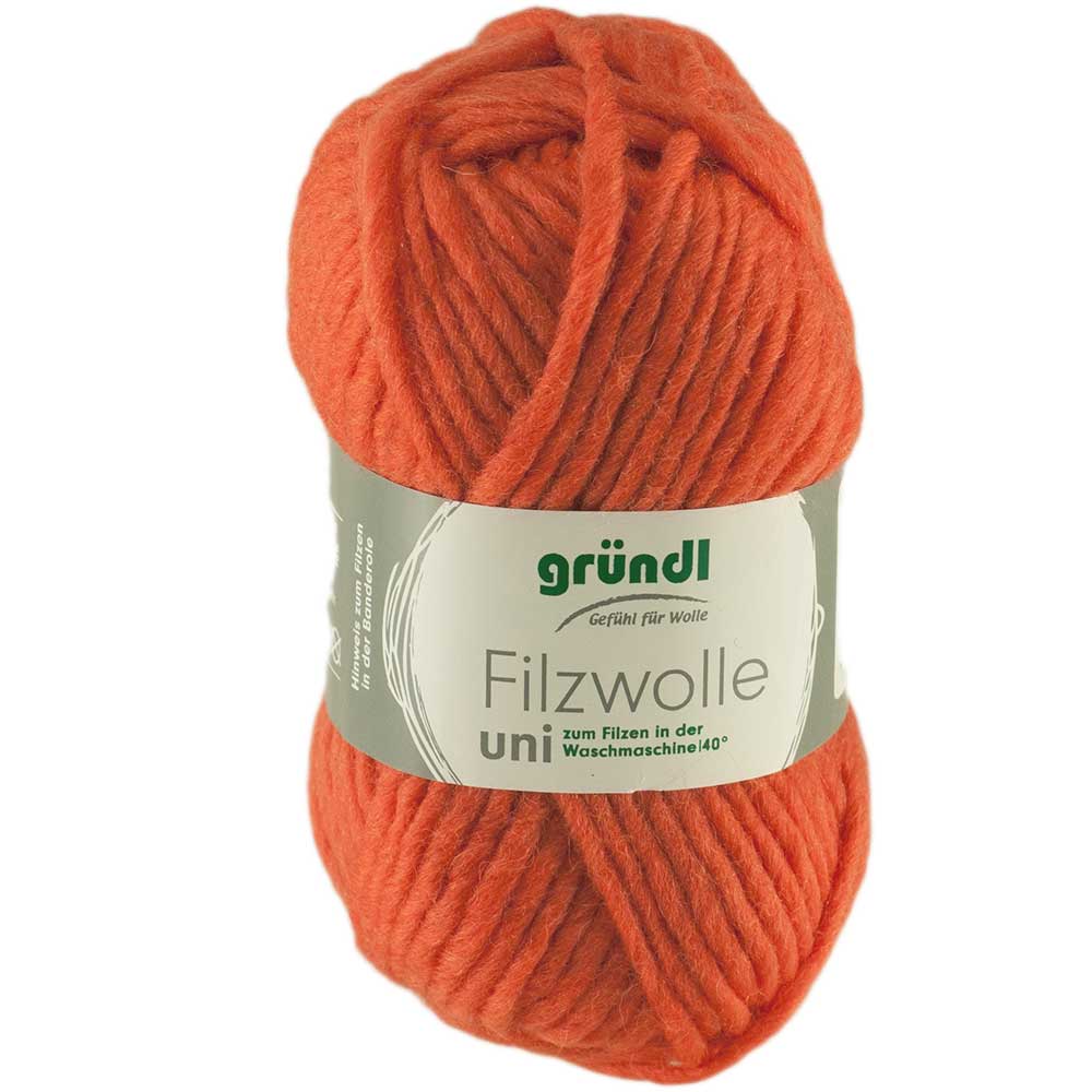 Gründl Filzwolle Uni 50 g, Farbnummer 61 Orange