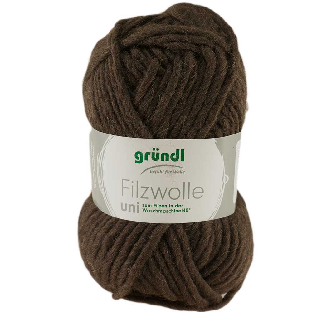 Gründl Filzwolle Uni, 50 g, Farbe 06 Schokolade