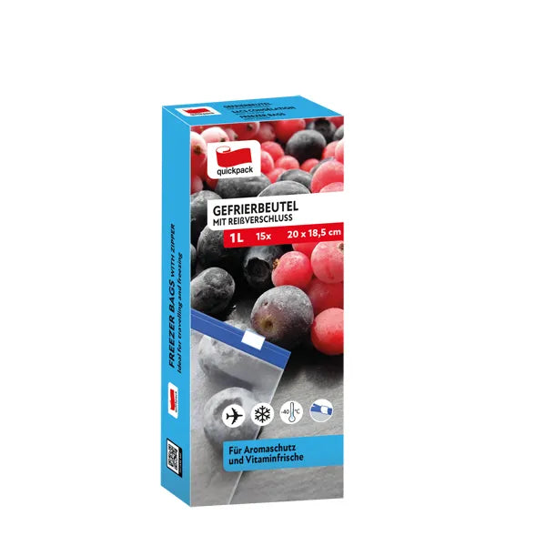 Quickpack Gefrierbeutel mit Slider 1 l, 15 Stück, 20 x 18 cm