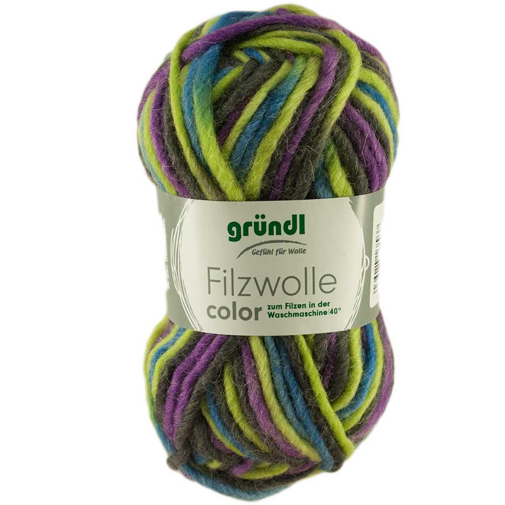 Gründl Filzwolle Color, Farbe 42 lila-grün-multicolor, 50 g