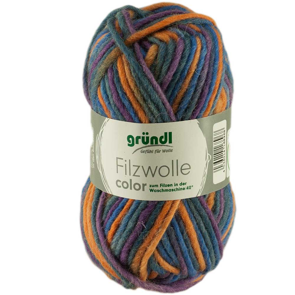 Gründl Filzwolle Color, Farbe 43 flieder-blau-multicolor, 50 g