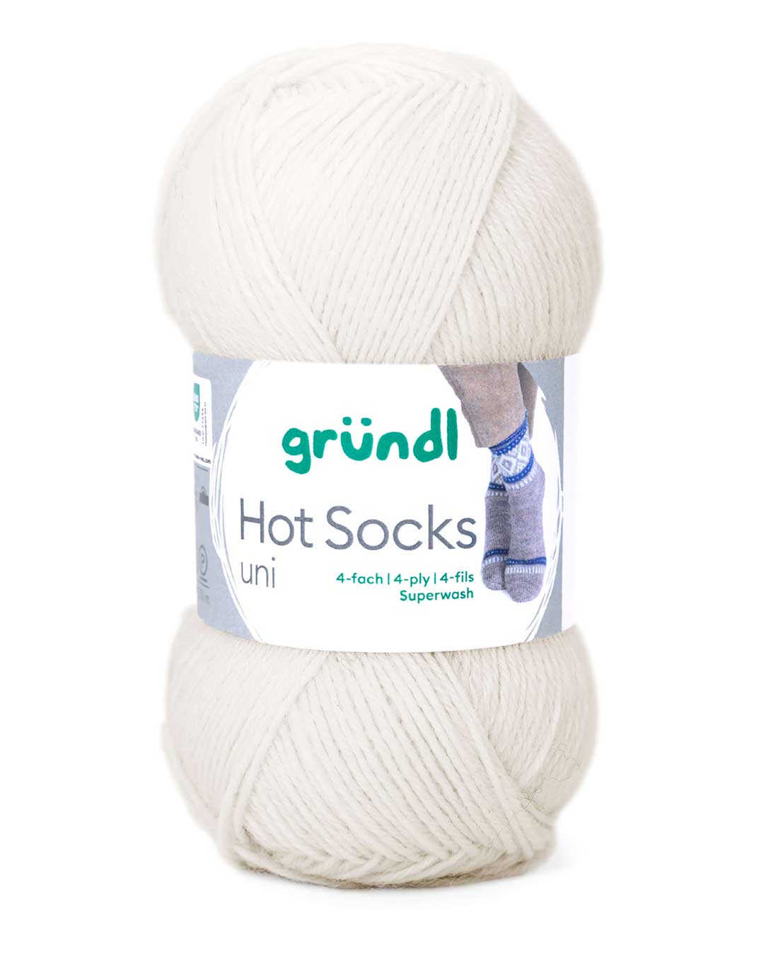 Gründl Hot Socks uni 50 Sockenwolle, 50 g, Farbe 01 Creme