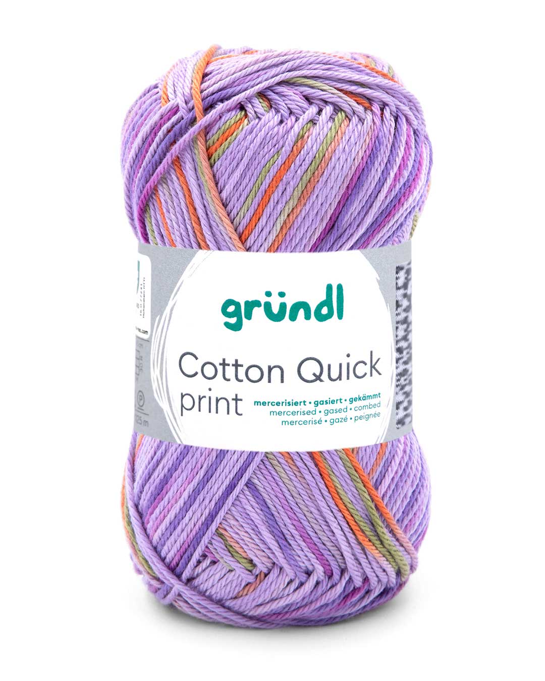 Gründl Cotton Quick Print Baumwollgarn, Farbe 192 Lila-Grün-Orange mehrfarbig, 50 g