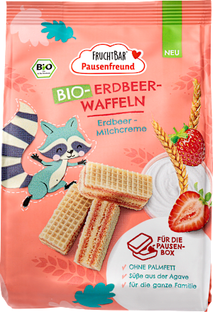 FRUCHTBAR Pausenfreund Bio-Erdbeer-Waffeln mit Erdbeer-Milchcreme, 100 g