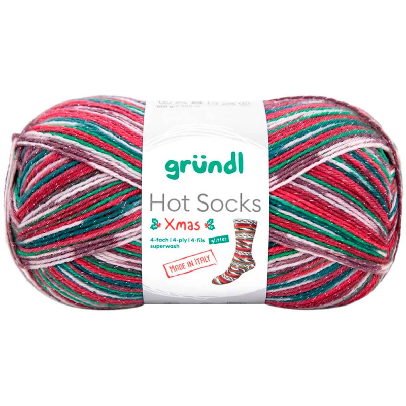 Gründl Hot Socks XMAS 4-fädige Sockenwolle mit Glitzer, Farbe 6411