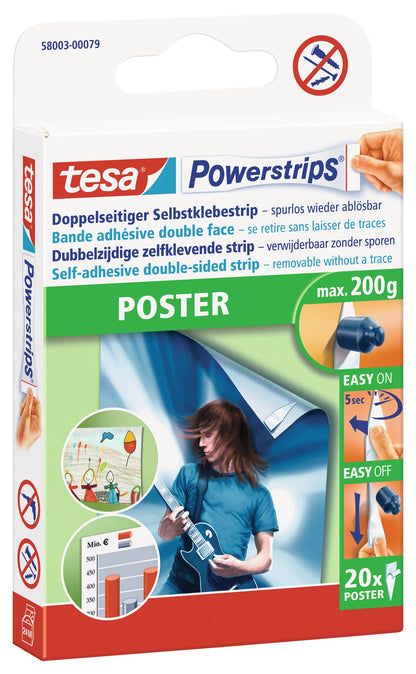 tesa Powerstrips Poster, weiß, 20 Stück