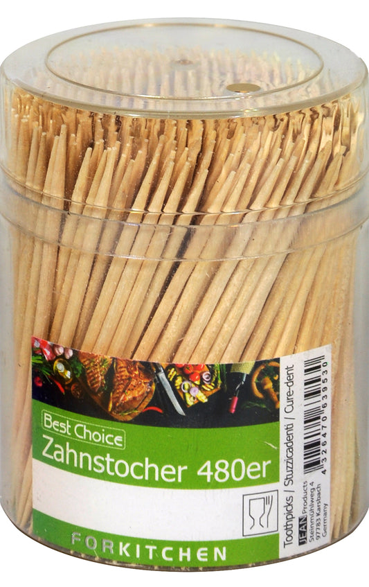 Best Choice Zahnstocher (480 Stück) in transparenter Dose, 7 × 5 cm