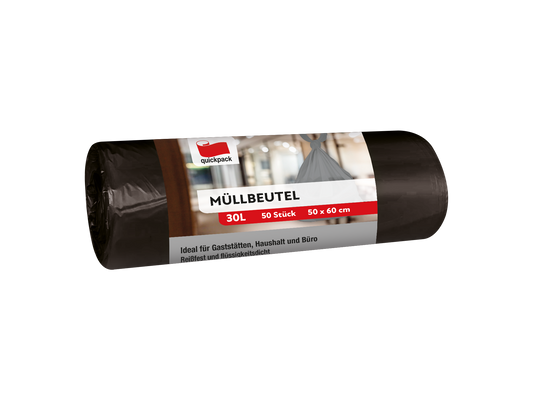 Quickpack Müllbeutel 30 l, grau, 50 Stück, 50 x 60 cm