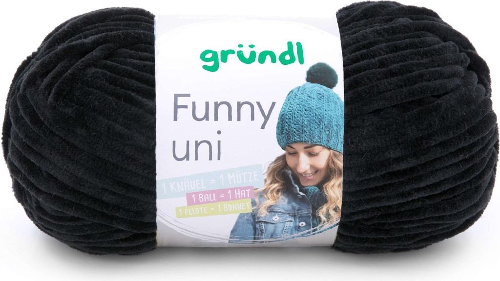 Gründl Funny Uni Chenillegarn, schwarz, 100 g