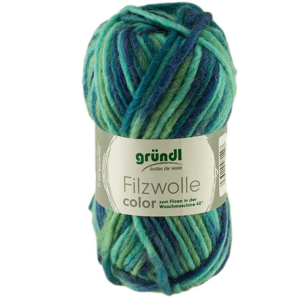 Gründl Filzwolle Color, Farbe 38 aqua multicolor, 50 g