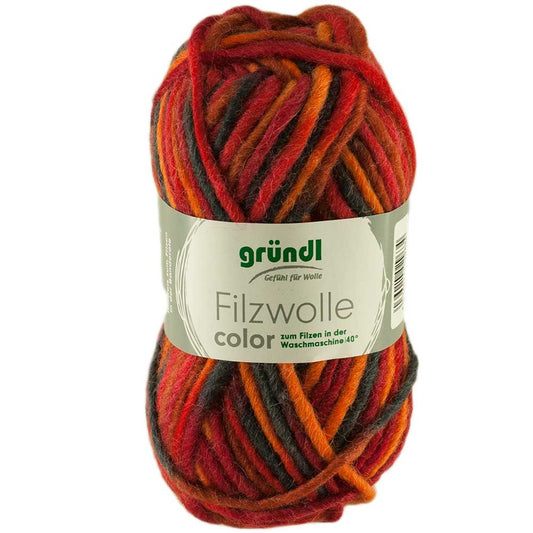 Gründl Filzwolle, 50 g, Farbnummer 21, rot-orange-schwarz