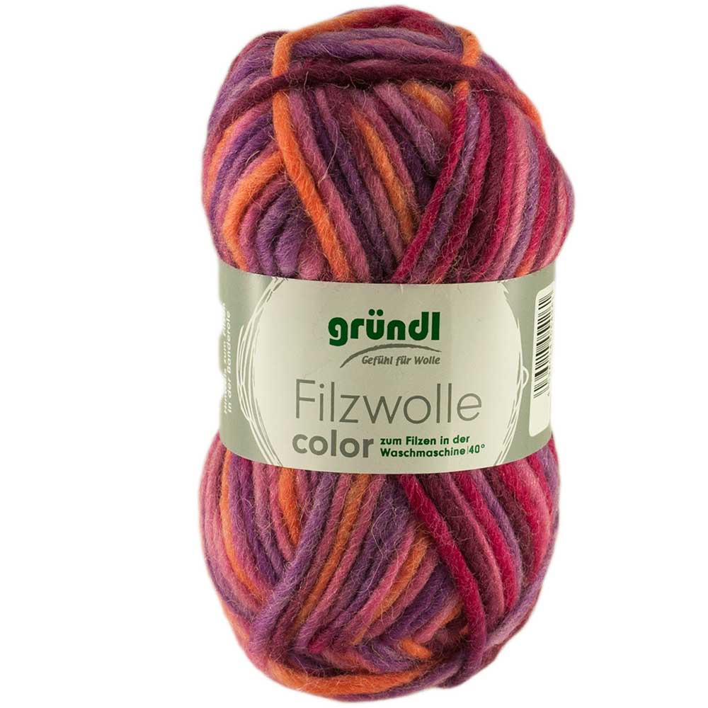 Gründl Filzwolle Color, 50 g, Farbe 30 Orange-Fuchsia-Lila