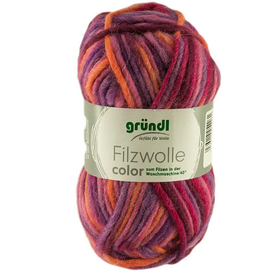 Gründl Filzwolle Color, 50 g, Farbe 30 Orange-Fuchsia-Lila