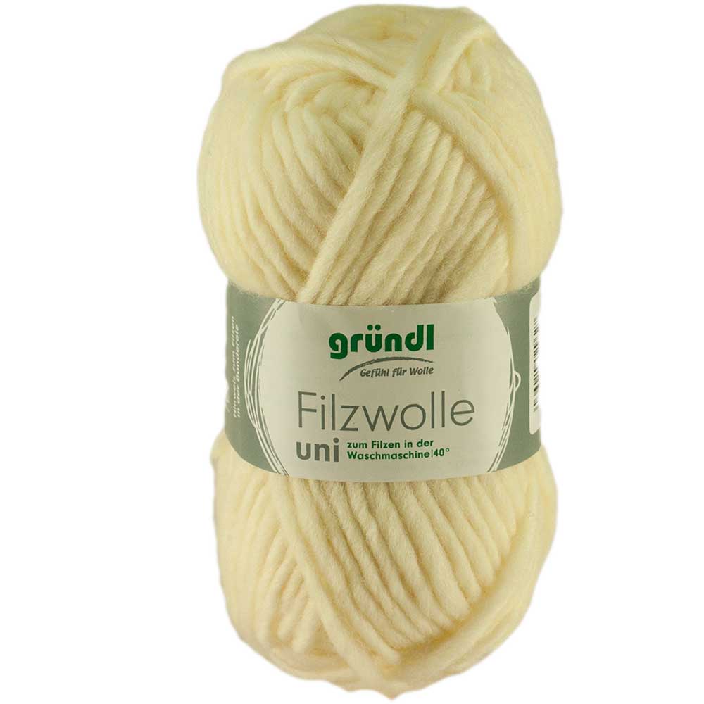 Gründl Filzwolle Uni, 50 g, Farbe 01 Creme