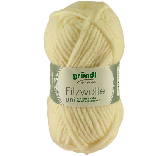 Gründl Filzwolle Uni, 50 g, Farbe 01 Creme