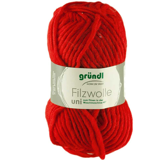Gründl Filzwolle Uni 50 g, Farbe 09 Signalrot