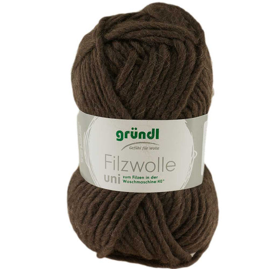Gründl Filzwolle Uni, 50 g, Farbe 06 Schokolade