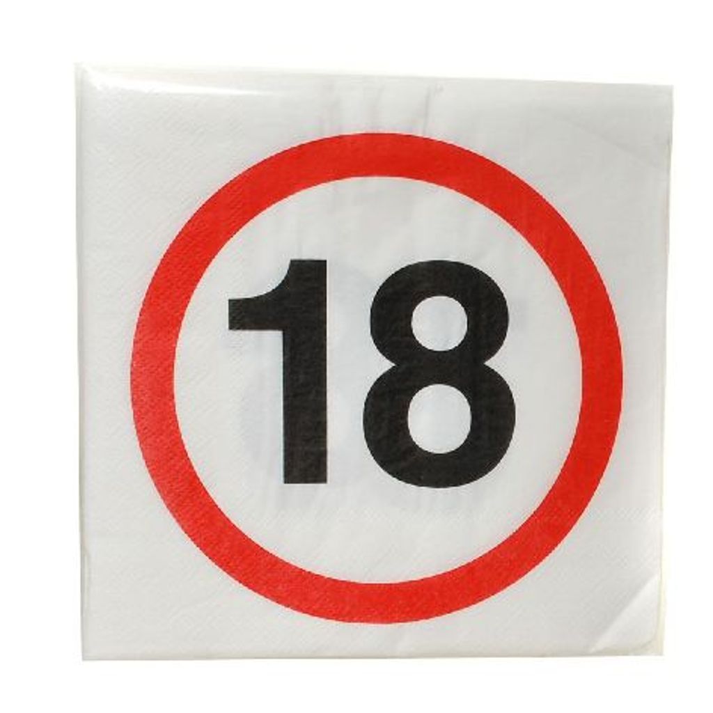 Papierservietten Verkehrsschild Zahl 18, 20 Stück, 33 × 33 cm