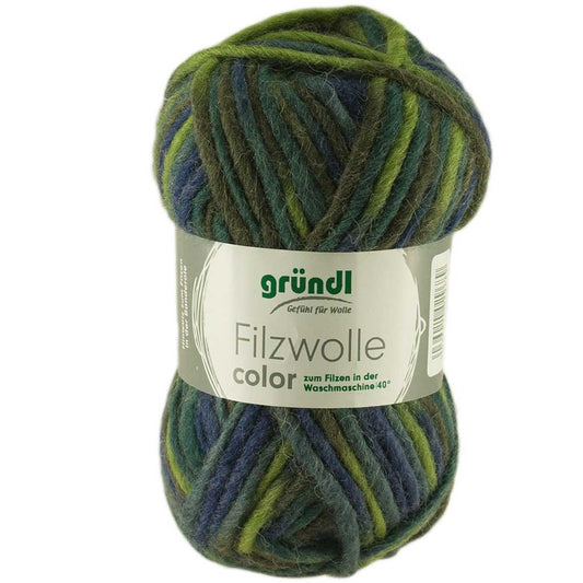 Gründl Filzwolle Color 50 g, Farbe 22 grün-marine-multicolor