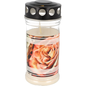 K4-H Grablicht, 4-Tage-Brenner mit Metalldeckel, Motiv Rose und Kreuz