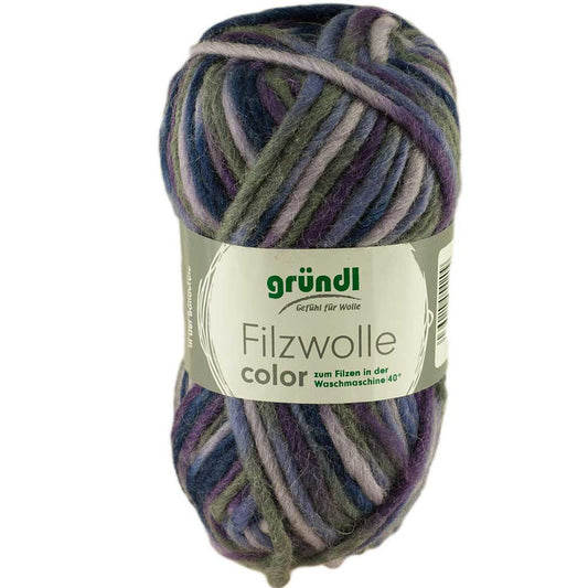 Gründl Filzwolle Color, Farbe 32 steingrau-lila-flieder multicolor, 50 g
