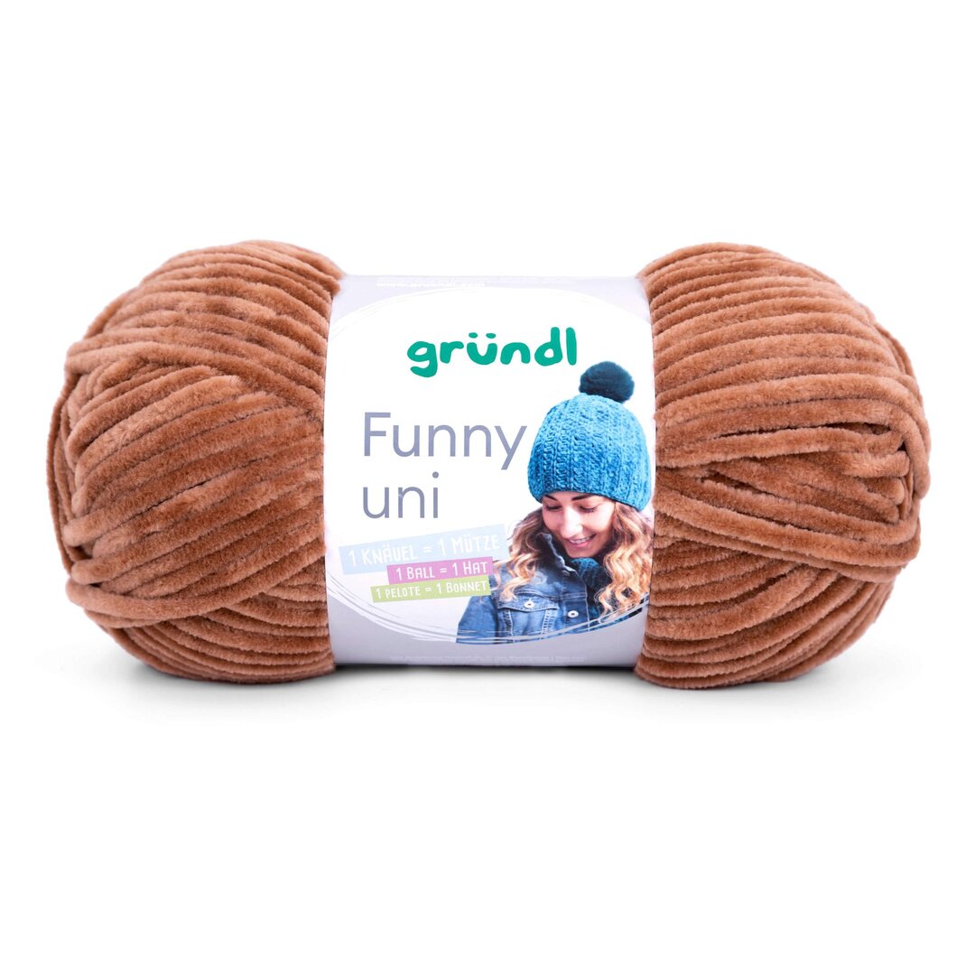 Gründl Funny Uni 100 g Knäuel Chenillegarn, Farbnummer 26 Hellbraun