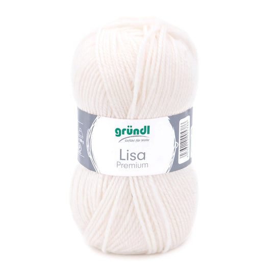 Gründl Lisa Premium Uni Strickgarn, 50 g, Creme, Farbe 02