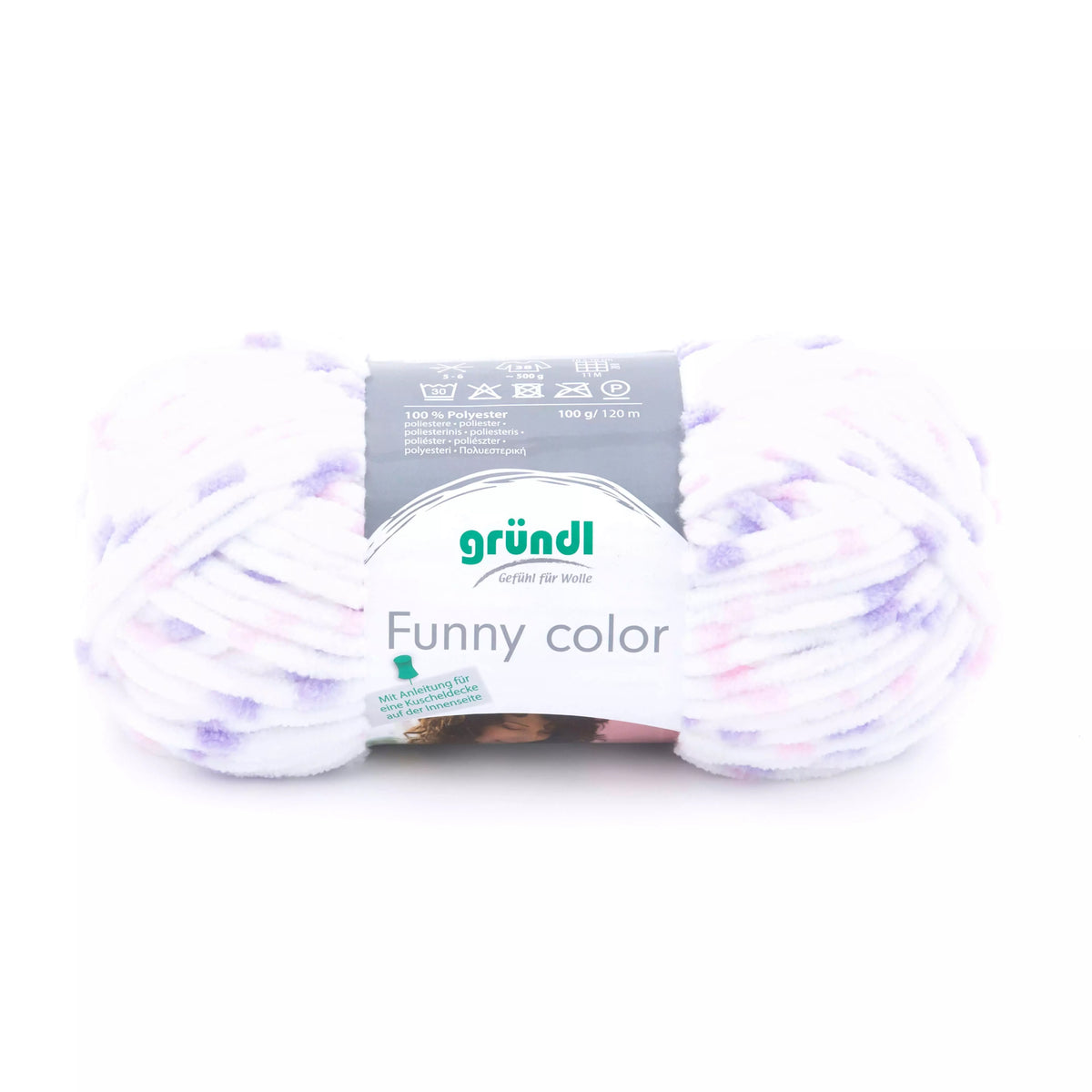 GRÜNDL Funny Color Chenillegarn 100 g weiß/rosa/lila