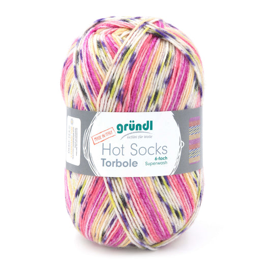 Gründl Hot Socks Torbole 6-fach Sockenwolle, 150 g, Farbe 4 (Koralle/Pink/Gelb)