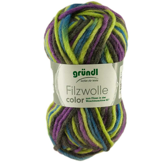 Gründl Filzwolle Color, Farbe 42 lila-grün-multicolor, 50 g