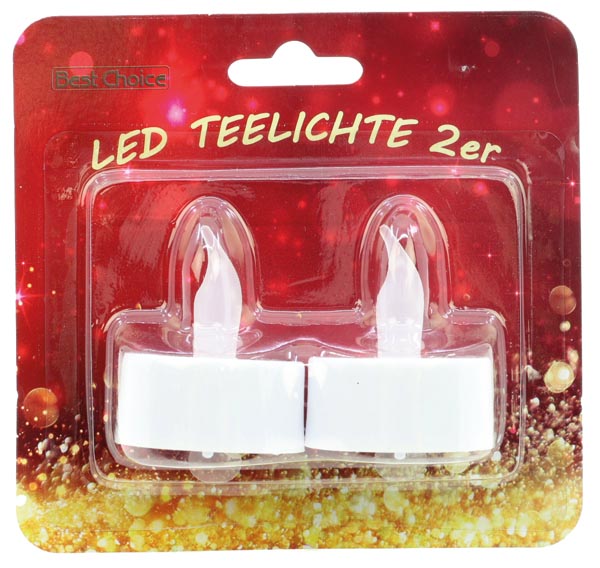 LED-Teelichter, 2er-Set, inklusive Batterien, 2 × 3 cm