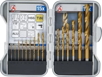 HSS-Spiralbohrer-Satz titan-nitriert 1,5–10 mm, 15-teilig
