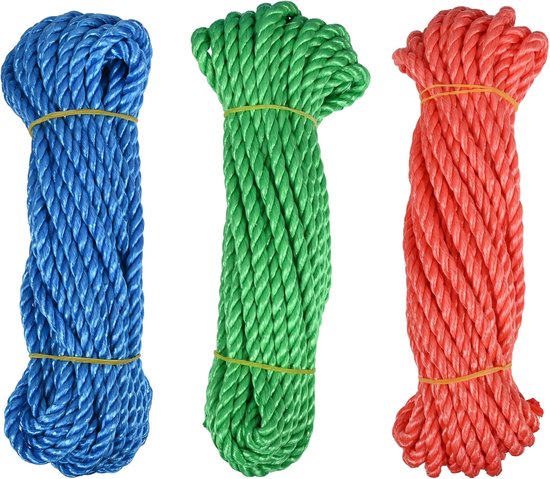Benson Polypropylenschnur, 6 mm × 10 m, 3er-Pack, sortierte Farben
