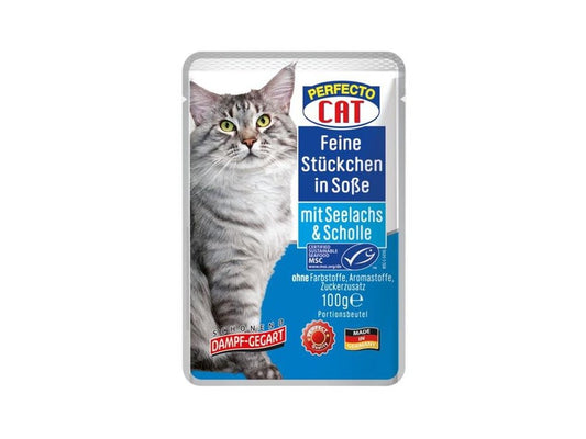 Perfecto Cat Feine Stückchen in Soße mit MSC Seelachs & MSC Scholle 100 g