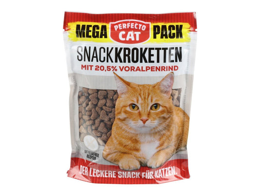 Perfecto Cat MEGA PACK Snack-Kroketten mit 20,5 % Voralpenrind, getreidefreie Rezeptur, 150 g