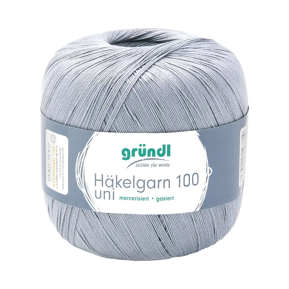 Gründl Häkelgarn 100 Uni, Farbnummer 137 Hellgrau, 100 g
