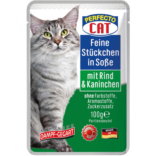 Perfecto Cat Feine Stückchen in Soße mit Rind und Kaninchen 100 g