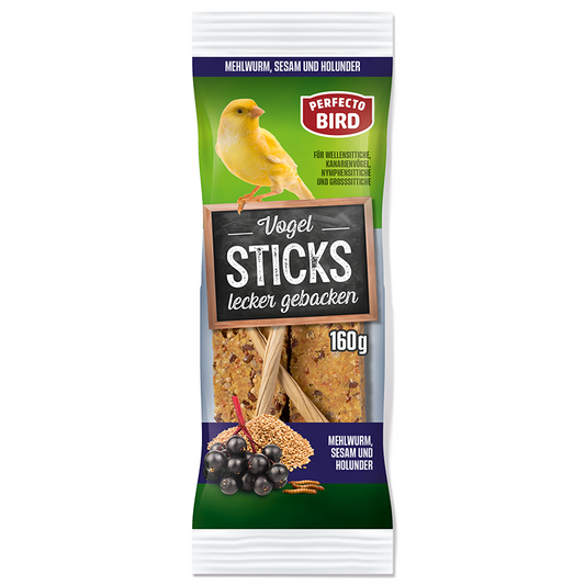 Perfecto Bird Vogel-Sticks gebacken mit Mehlwurm, Sesam und Holunder, 160 g