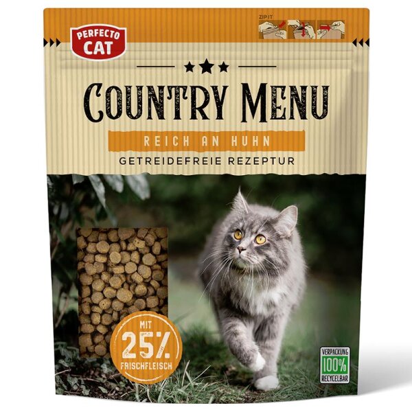 Perfecto Cat Country Menu Reich an Huhn 500 g – getreidefreies Trockenfutter für Katzen