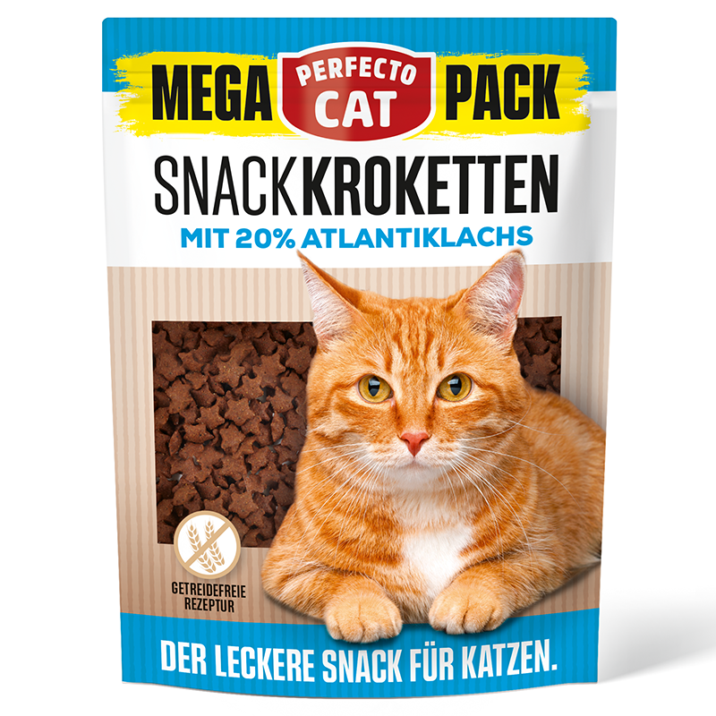 Perfecto Cat MEGA PACK Snack-Kroketten mit 20 % Atlantik-Lachs, getreidefreie Rezeptur, 150 g