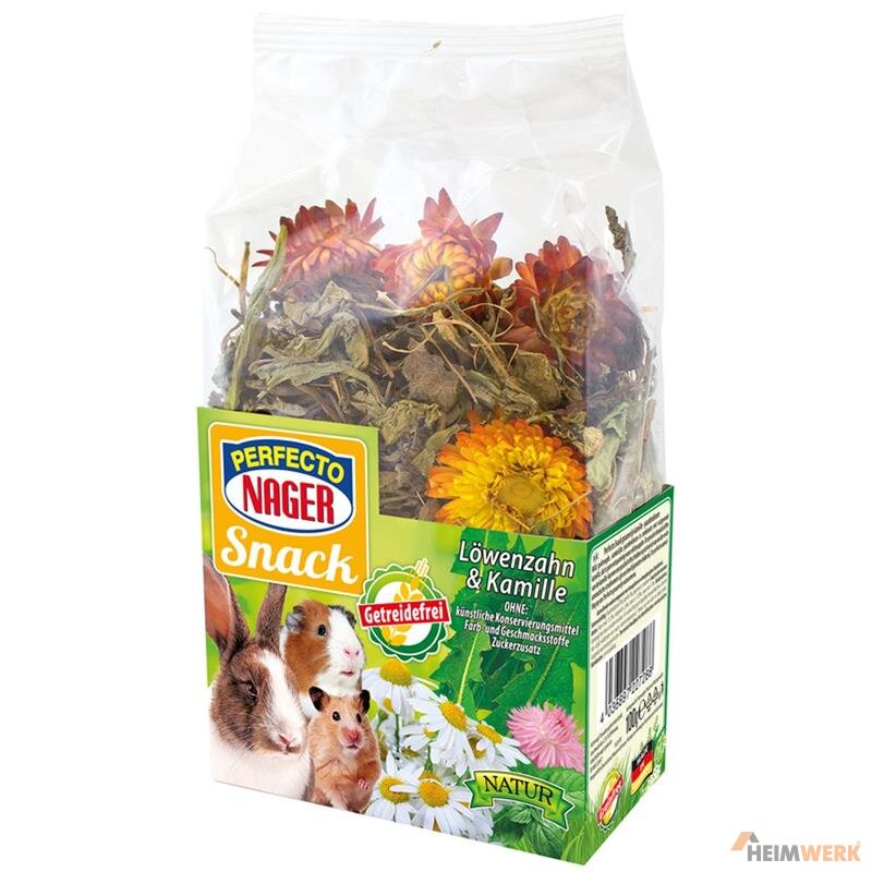Perfecto Nager Snack mit Löwenzahn & Kamille, getreidefrei, 100 g
