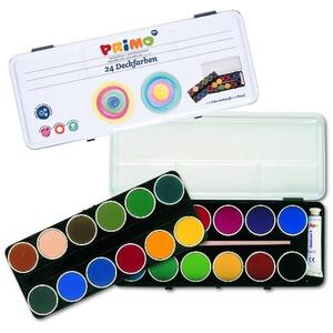 PRIMO Deckfarbenkasten 24 Farben mit Pinsel und Deckweiß