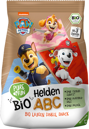 PURE & FUN Bio-Laugen-Dinkel-Snack Helden ABC mit Paw Patrol, 80 g