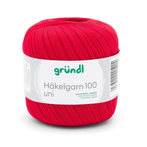 Gründl Häkelgarn 100 Uni, Signalrot, 100 g