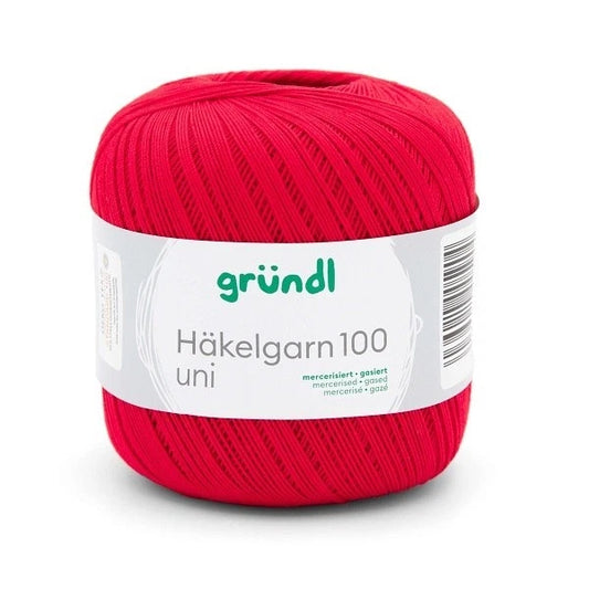 Gründl Häkelgarn 100 Uni, Signalrot, 100 g