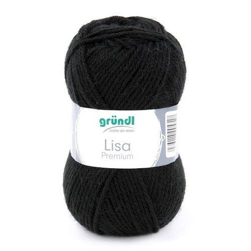 Gründl Lisa Premium Uni Strickgarn, Schwarz, 50 g